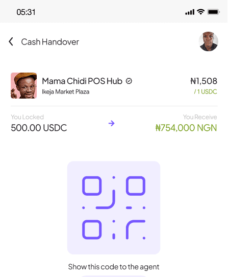 Cash handover screen